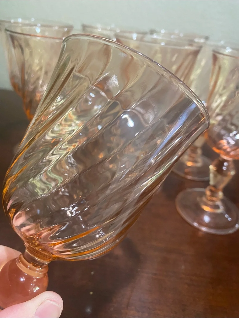 Vintage, Set of 8, Luminarc ROSALINE Pink Swirl Wine Glasses made in France